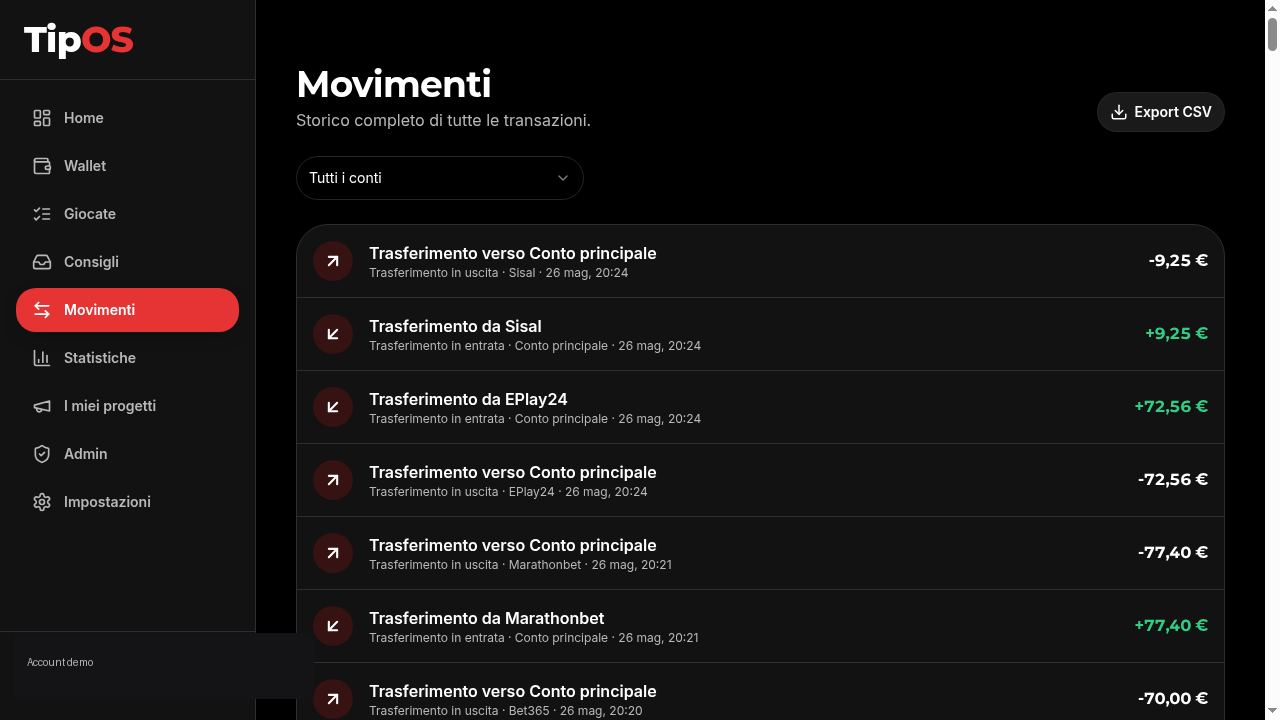 Movimenti e trasferimenti — TipOS desktop