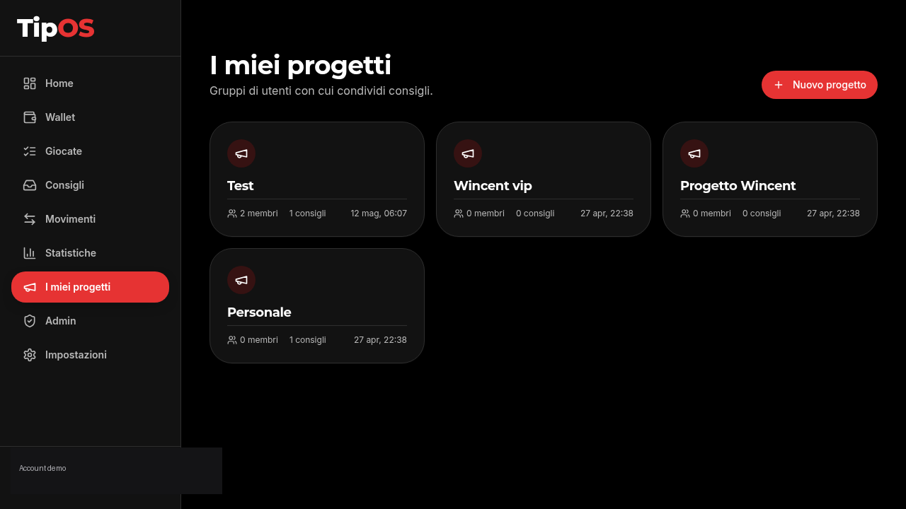 Progetti e tipster — TipOS desktop
