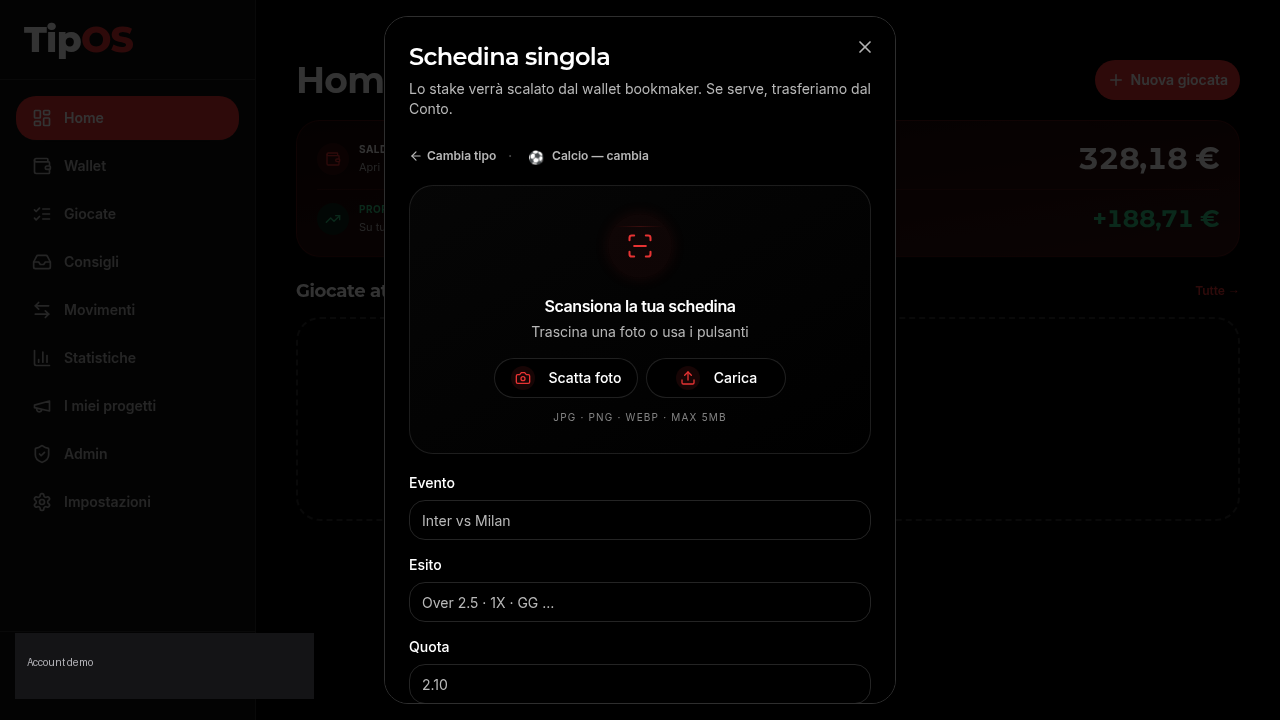 Scanner schedina AI — TipOS desktop