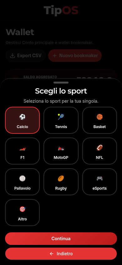 Registra una giocata — TipOS mobile