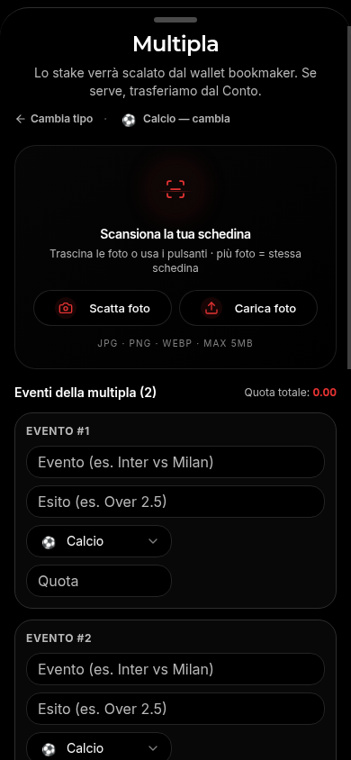 Scanner schedina AI — TipOS mobile